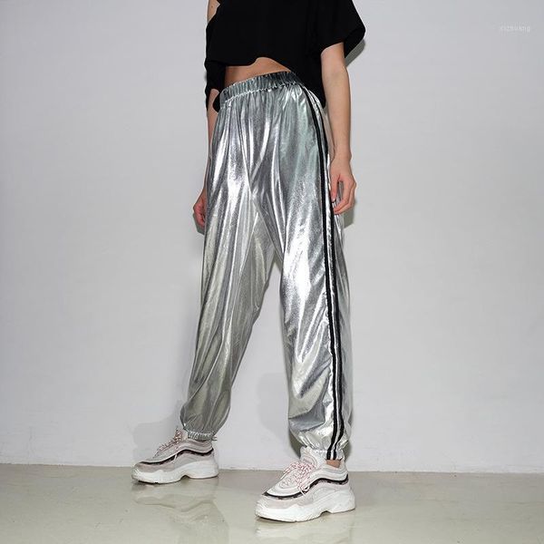 

women's pants & capris women metallic silver sweatpants black striped casual harem girls, Black;white