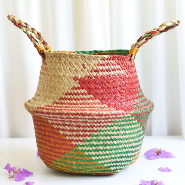 

storage baskets household folding basket with handle straw woven flower pot dirty laundry hamper toy sorting box container
