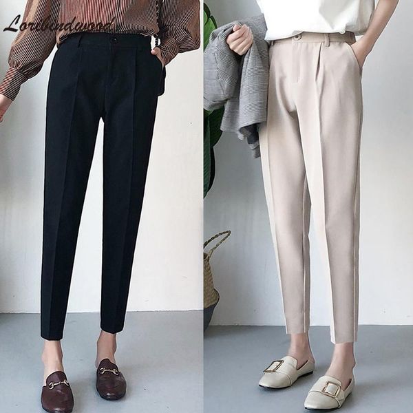 

women's pants & capris 2021 winter autumn high waist pencil casual solid harem female warm long trousers, Black;white