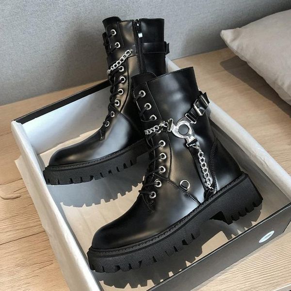 

boots women platform black lace up ankle motorcycle thick heel heels shoes