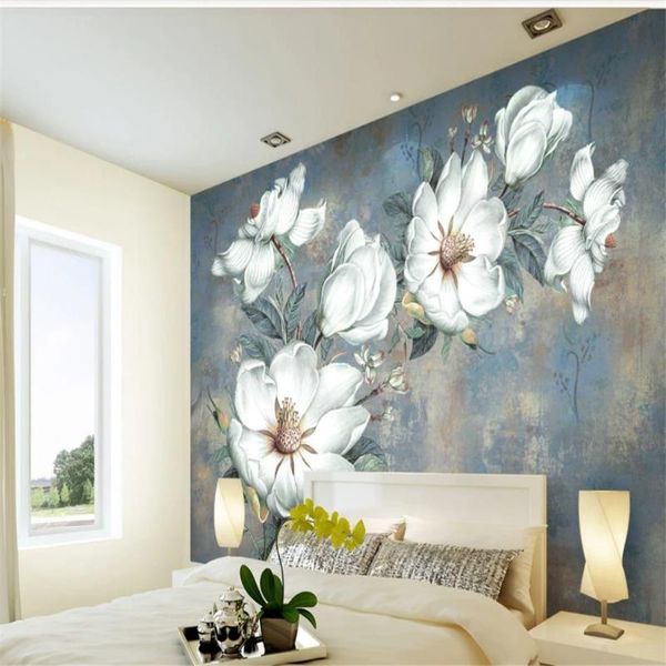 

wallpapers morden blue flower retro oil painting background wall european 3d