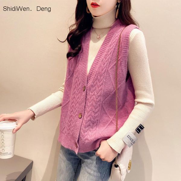 

women's knits & tees women spring korean style knitted vests female casual loose solid cardigans ladies fashion single-breasted shrug v, White