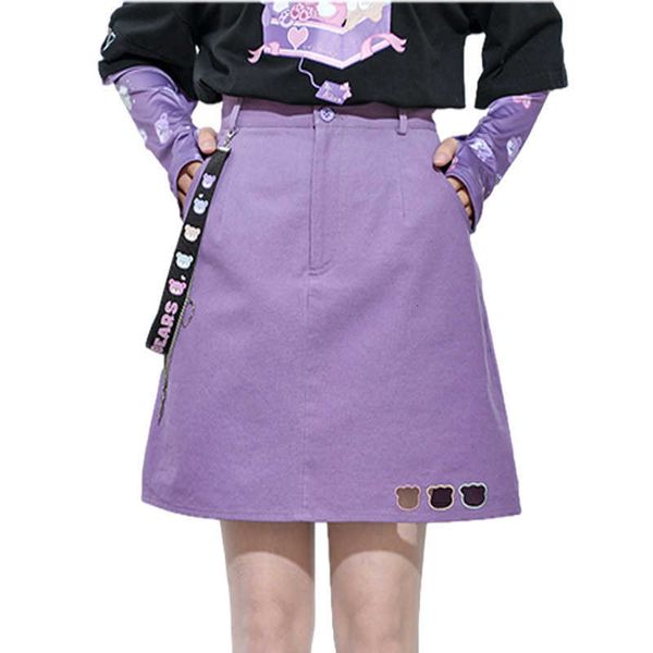 

skirts harajuku high waist gothic kawaii mini skirt teen girls punk streetwear cute bear purple casual fashion short womens 8r11, Black
