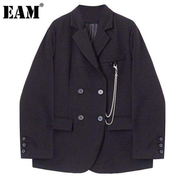 

women's suits & blazers [eam] women black blue chain big size blazer lapel long sleeve loose fit jacket fashion tide spring autumn 2021, White;black