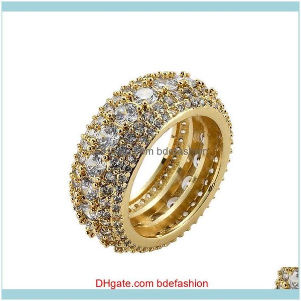 Cluster anéis jóias maciço homens cobre charme ouro cor gelado fora cúbico zircão anel moda hip hop bling jóias entrega de gota 2021 4e0lc