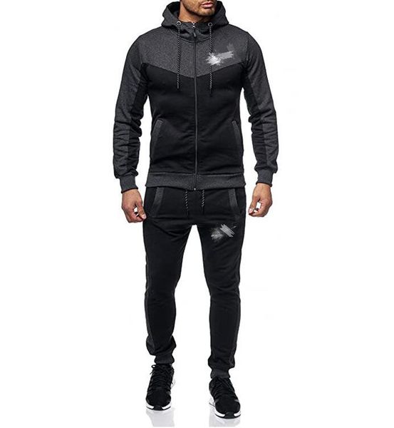 

mens hoodies tracksuits 2 pieces sets printed tracksuit men hooded sweatshirt sports joggers pants zipper sportwear suit casual man clothes, Gray