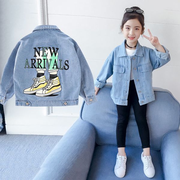 

2021 new baby girl fashion spring boys breeches brim jacket long sleeve pocket denim coat 4-13y teenage children street clothes trui, Blue;gray