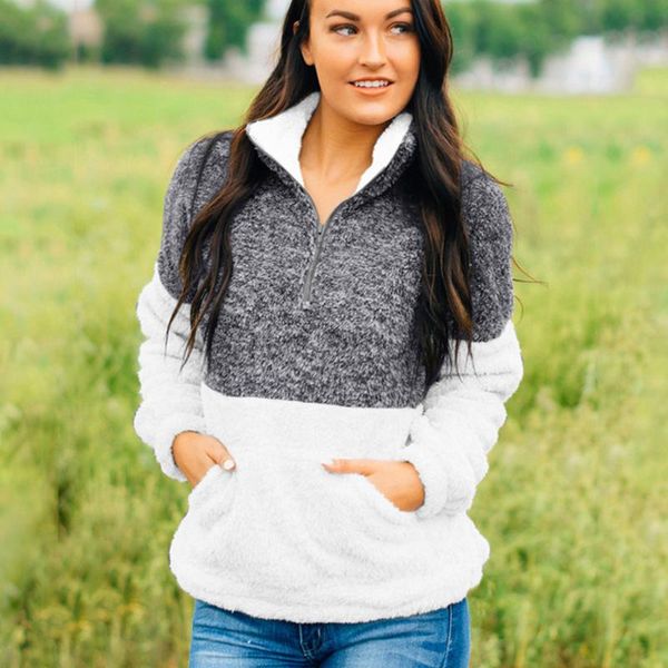 

women's hoodies & sweatshirts women turtleneck pullover jacket 2021 fall winter ladies casual plush hoodie zipper patchwork thicken poc, Black