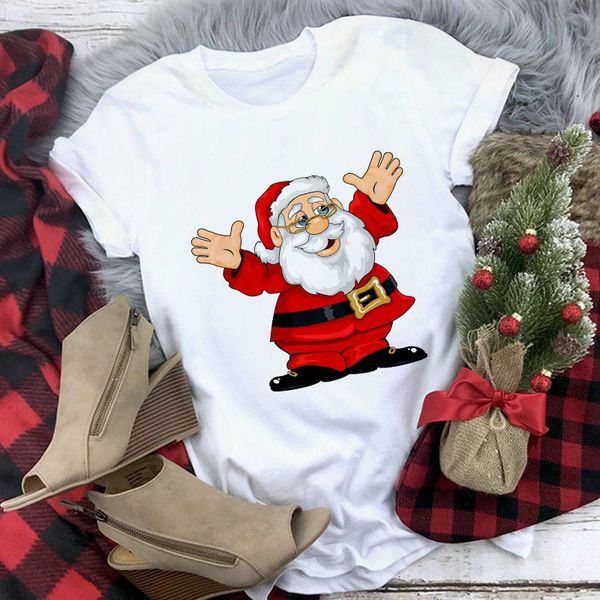 

cute print neck christmas women's bottoming shirt t-shirt women, White