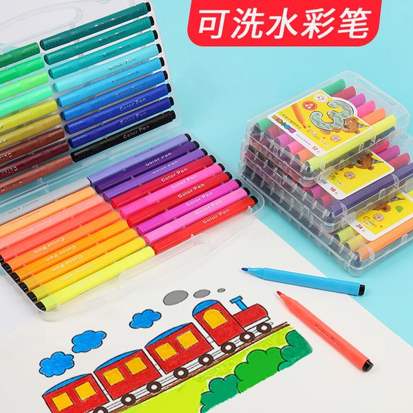 

painting pens watercolor set children's kindergarten special triangle thick bar 12 18 / 24 color watercolor pen, Black;red