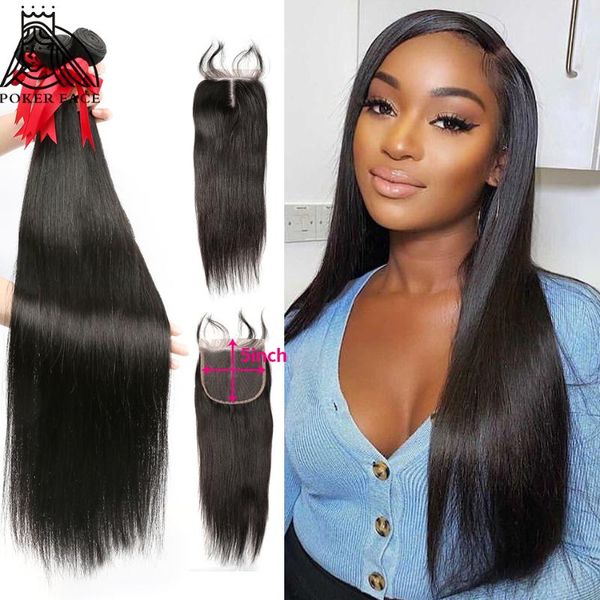 

human hair bulks brazilian straight bundles with closure 5x5 lace 30 32 40 inches 8a and frontal 100%, Black