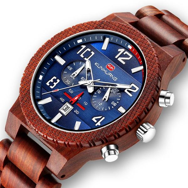 

wristwatches wooden men watch luxury fashion wood chronograph military quartz business luminous calendar date watches mens, Slivery;brown