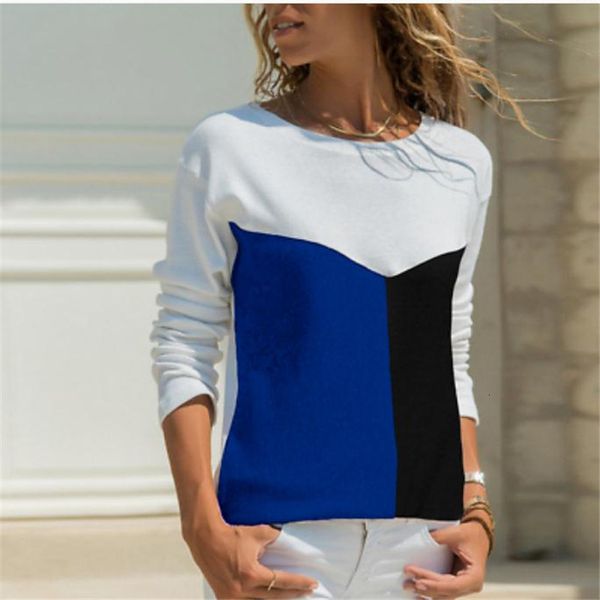 

women around the neck t-shirt loose patchwork color matching long mouwen ladies comfortable shirt lent herfst buy new, White