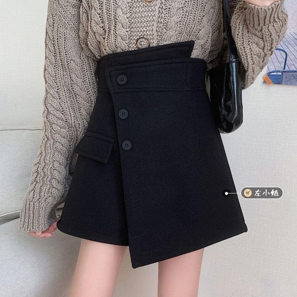 

skirts short women's autumn and winter irregular height kidney woman faldas jupe, Black