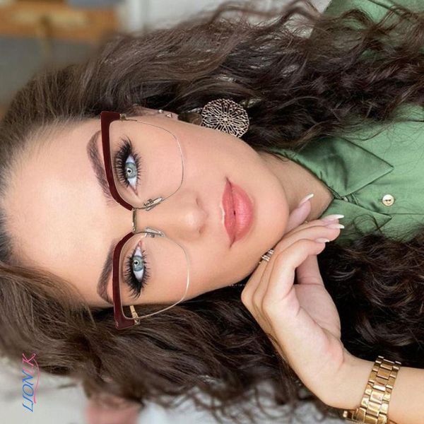 

sunglasses lionlk fashion half frame anti-blu-ray girl glasses women oversize square computer 2021 black red pink white transparent brand, White;black