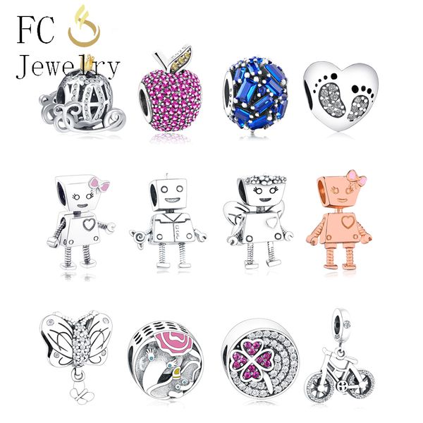 

fit original charms bracelet real 925 silver robot pendant charm beads berloque diy jewelry for christmas gift q0531, Black