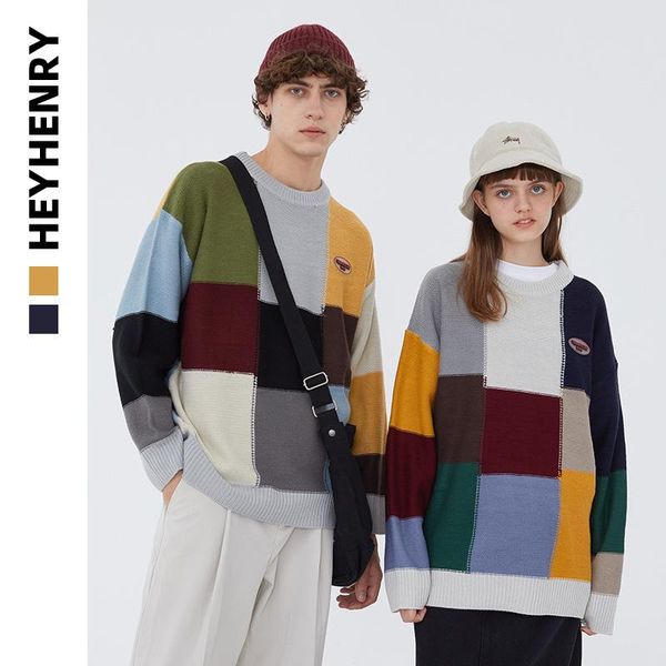 

men's sweaters spring autumn retro color matching korean version men pullover sweater couples harbour wind, White;black