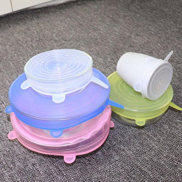 

kitchen storage & organization 6pcs silicone lids cooking pot universal suction lid-bowl stretch parts ser heat resisting save cove