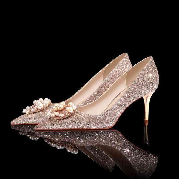 

dress shoes spring and autumn stiletto high heels pointed to temperament sequins strass pearl wedding shoes of the ladies cimh, Black