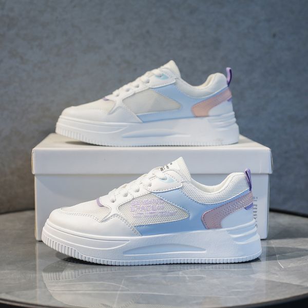 

Fashion New Spring Summer Women Shoes Casual Sports Sneakers Mesh Breathable Thick Bottom Lace-Up White Shoes Sports Trainers, Whiteblue1