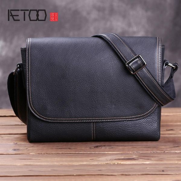 

HBP AETOO Leather Men's Single Shoulder Bag, Leather Slant Bag, Business Casual Briefcase, Trend Men's Postman Bag, Black