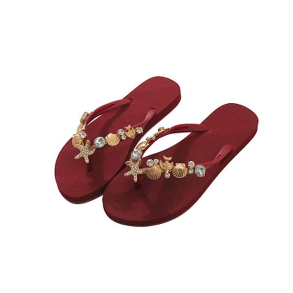 

slippers epher seashell adorned flip flop sandals summer beach gripper surf slip-on footwear, Black