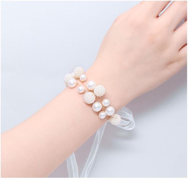 

handmade beautiful princess bracelet pearl crystal hand flowers for wedding bridal dancing party decor bridal prom qylote, Silver