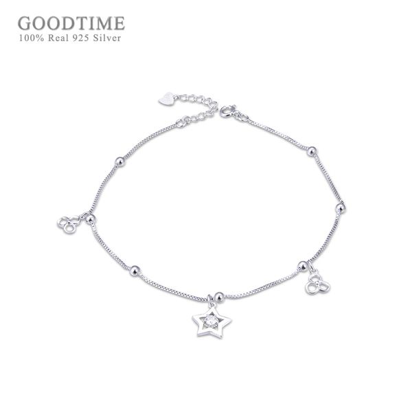 

noble women 925 sterling silver fresh five-pointed star hollow beads fashion anklet foot accessories for girl, Red;blue