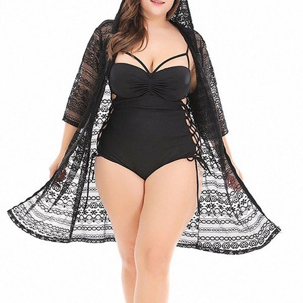 

women's plus size coat lace plain causal vacation 3/4 length sleeve hoodie long summer black xl  3xl 13i9#