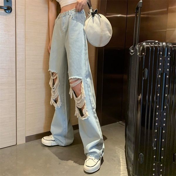 

spring tail woman high elastic plus size shredded gat clothing denim jeans women's broek, Blue