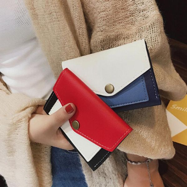 

wallets women's wallet envelope student card bag purse contrast color simple short japan and south korea mini fashion, Red;black