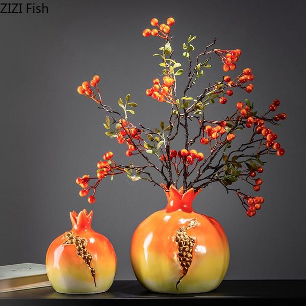 

chinese classic ceramics vases simulation pomegranate flower insert dried floral deskporcelain vase vintage home decor