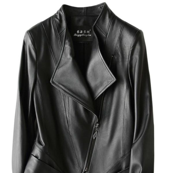 

women's leather & faux 2021 spring and autumn real sheepskin jacket for women female korean motorcycle genuine 226 yy137, Black