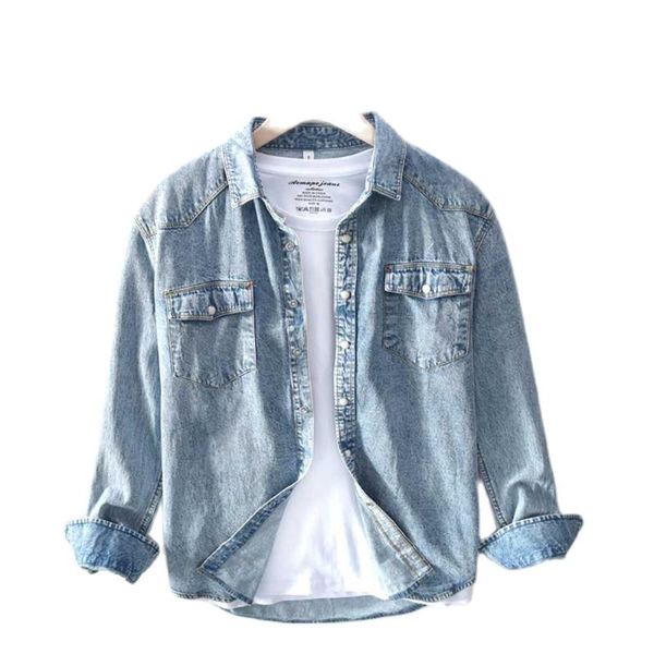 

men's casual shirts men retro denim jacket vintage cotton long sleeve coat slim shirt, White;black
