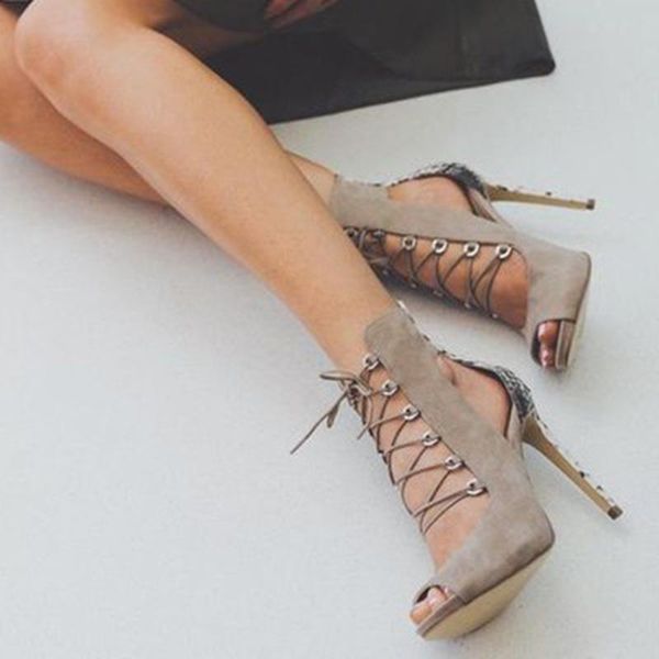 

sandals summer leisure fashion women ankle strap peep toe 11cm super high shoes solid thin heels cross-tied ladies, Black