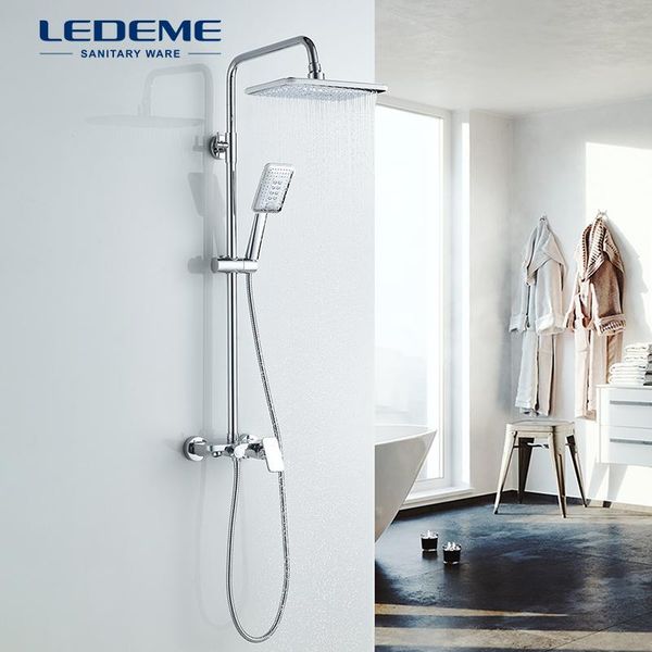 

ledeme shower faucet chrome plated bathroom shower set rain head bath mixer with hand bath rainfall l2421