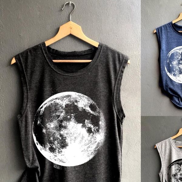 

the earth print women vest casual loose tank summer fashion womens sleeveless o neck t shirts ladies sport pullover top, White