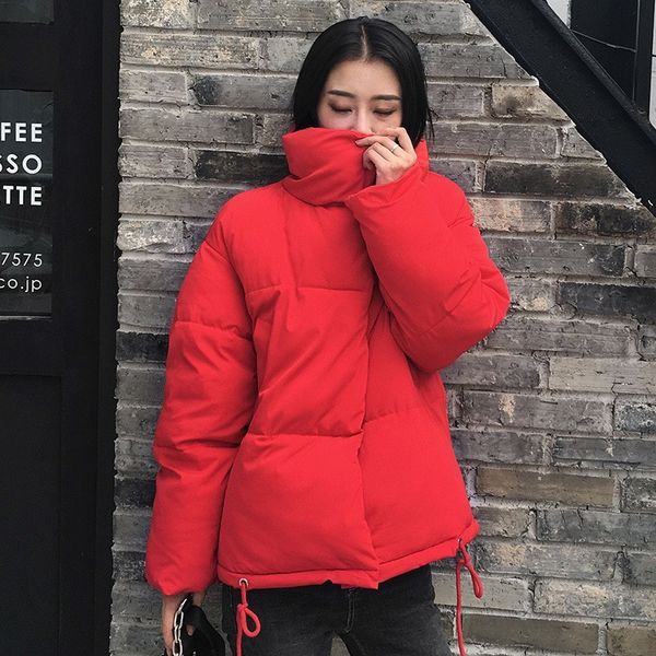 

2021 new winter women stand collar bread cotton coat casual female loose warm snow short parkas fashion solid color outwear re74, Black