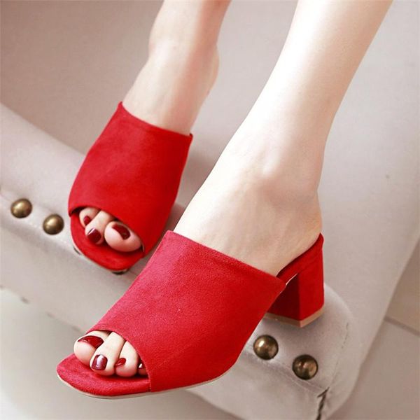 

slippers chunky heels mules shoes women block heel outdoor 2021 ladies summer open toe medium slingback slides red, Black