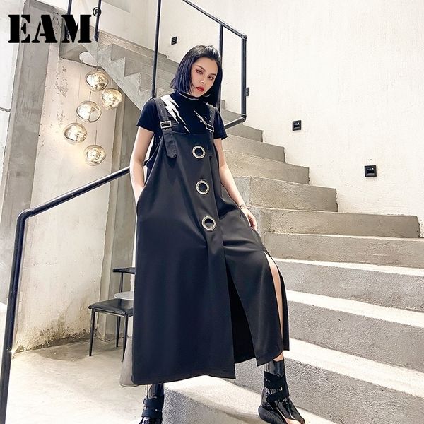 

[eam] women black hollow out vent split big size strapless dress new sleeveless loose fit fashion tide spring summer 2021 1t768 210309, Black;gray