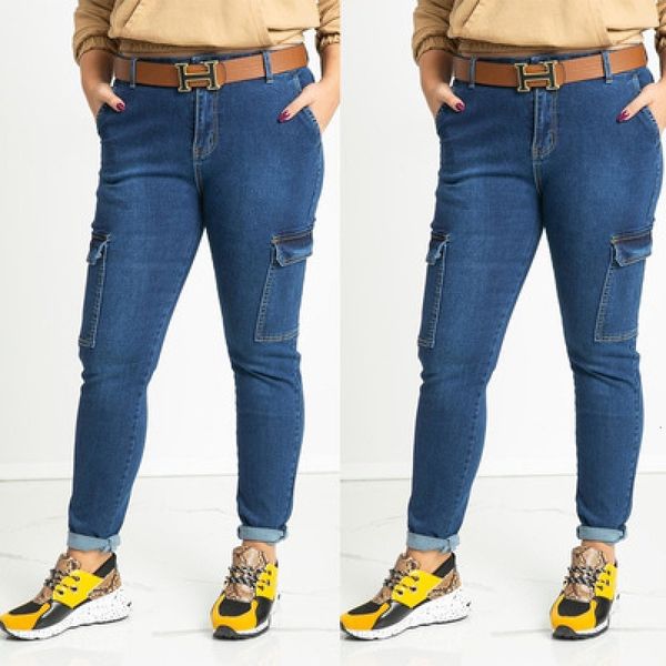 

jeans 2021 women's side stereo bag casual pants, Blue