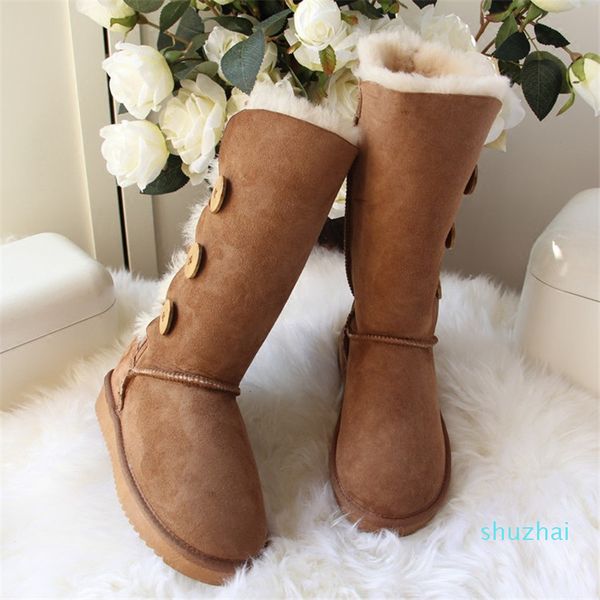 

boot sale fashion genuine sheepskin leather snow boots natural fur winter waterproof warm thick wool women, Black