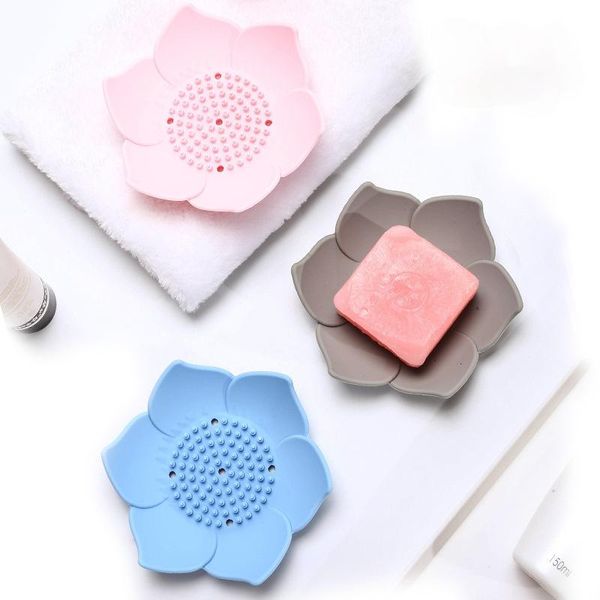

soap dishes 1pc silicone box draining dish plate lotus shape holder portable bathroom accessories