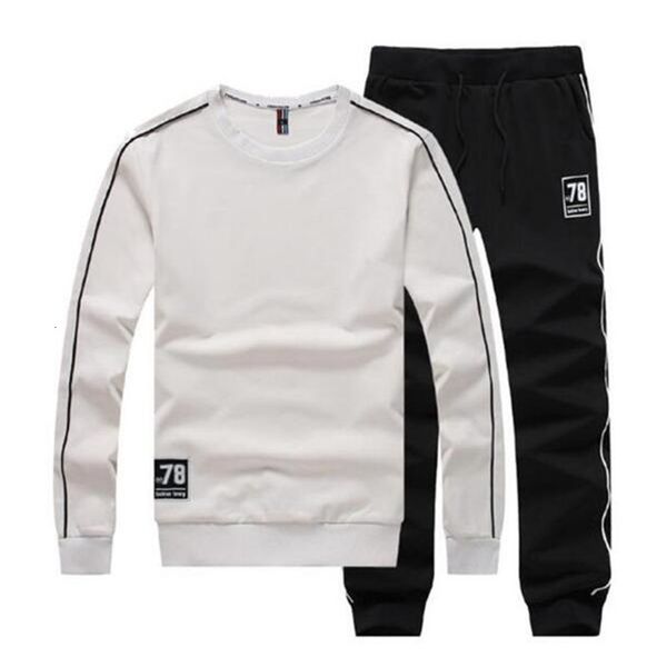 

men's simple sports 2021 spring new casual slim fitting round neck long leeve hoodie + trousers street jogging suit ai0s, White;black