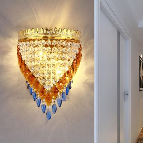 

wall lamps 220v led fashion crystal lamp golden bedroom living room background el decoration light blue brown