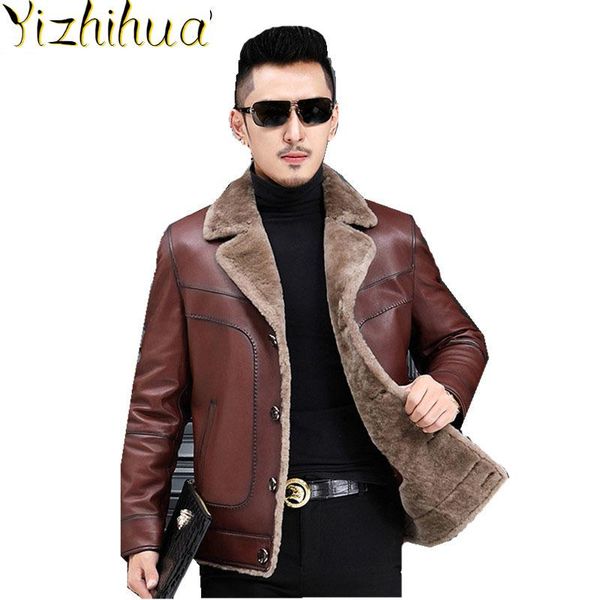 

men's leather & faux azazel natural wool fur coat winter jacket men genuine sheepskin clothes 2021 plus size jlk23322 my383, Black