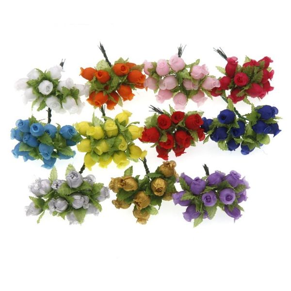 Dekoratif Çiçekler Çelenkler 12 adet 2 cm Mini Ipek Gül Çiçek Başları Yapay Buket Düğün Ev Dekorasyon Çelenk DIY Şeker Kutusu Accessori