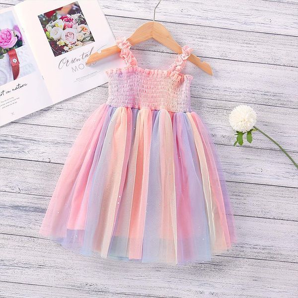 

2 8y summer princess kids girl dress girls strapless colorful lace knee length tutu sundress, Red;yellow
