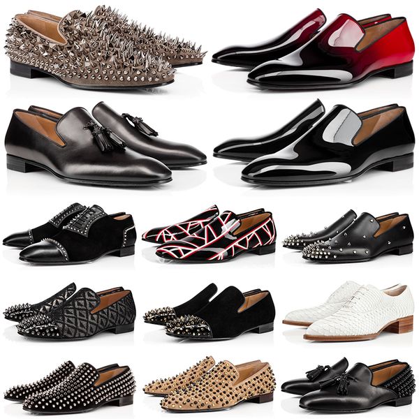 

ale red bottoms men dress shoes spikes suede leather sneakers fashion wedding loafers flats casual shoe with box dust bag, Black