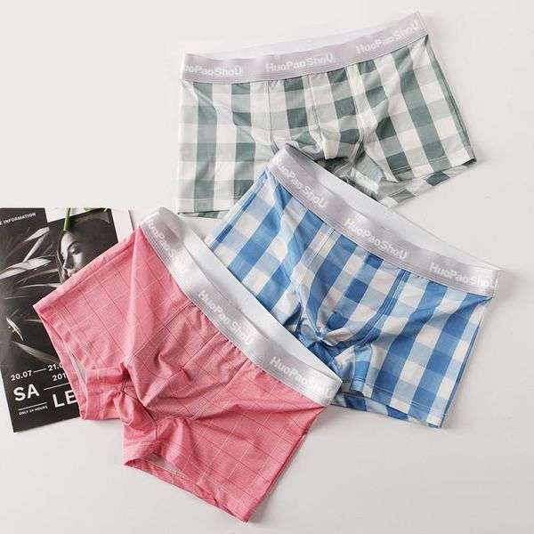 

underpants loose men's grid underwear boys' boxers leggings trend personality pants ventilation comfortable shorts, Black;white